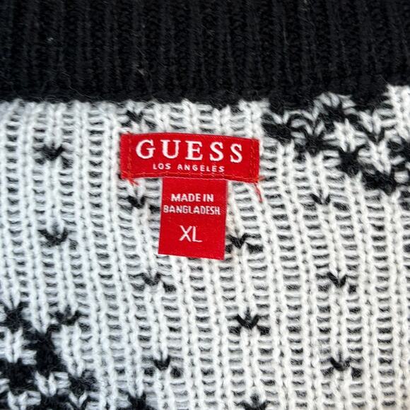 Guess Crew Neck Black Knit Sweater White Lettering Logo Size XL - Picture 3 of 4